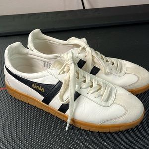Gola Hurricane Leather White and Black sneakers with Gum Soles